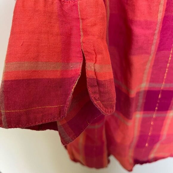 Catherines Linen Blend Plaid Button Up Shirt Top Pink Coral Gold size 1X - Picture 6 of 11